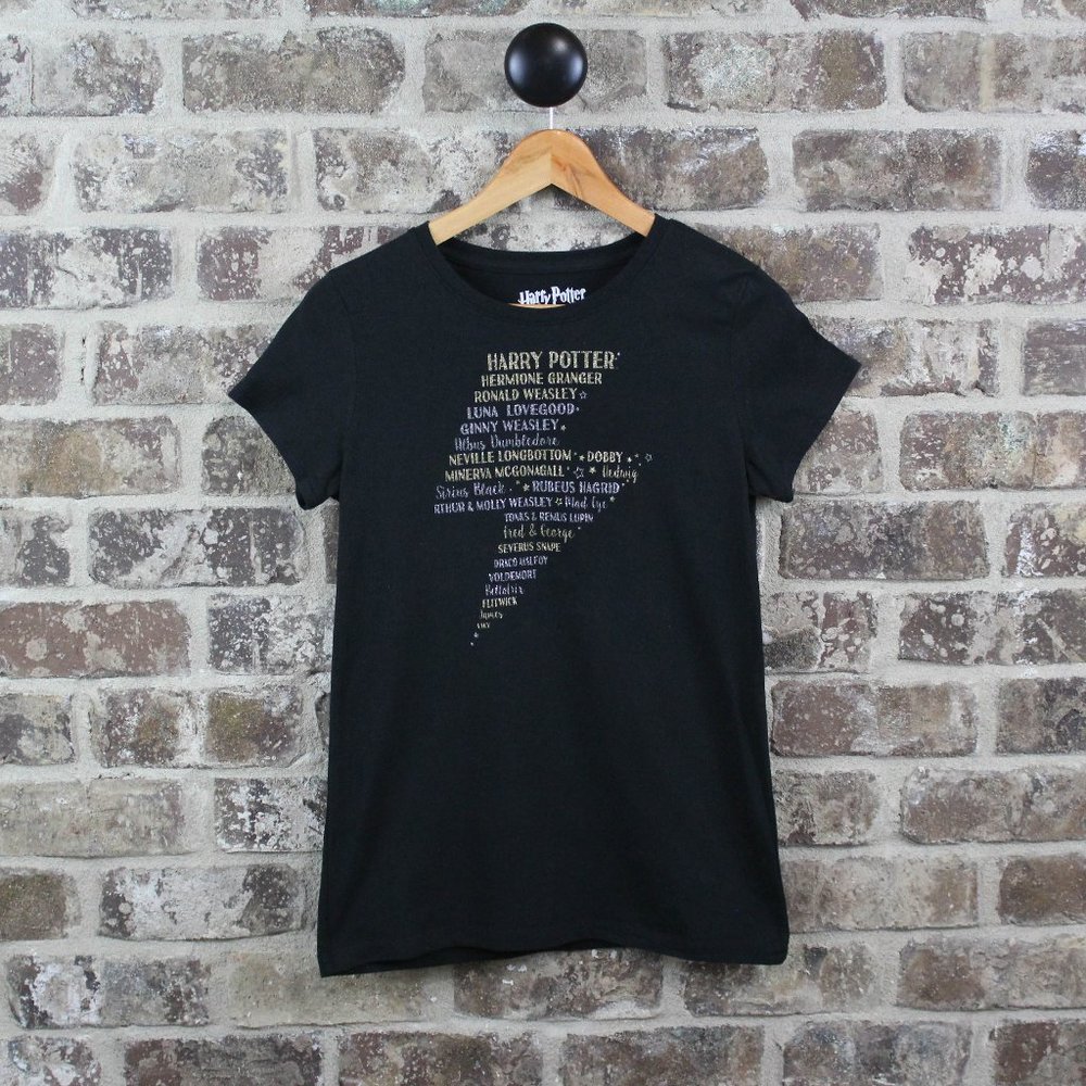 Harry Potter Gold & Silver Lightening Bolt Black Shortsleeve Shirt Girls XL14-16